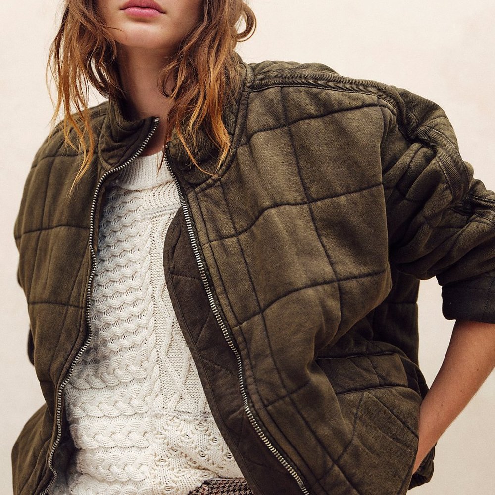 Free People Size XS Dolman Quilted Knit Jacket Green Dusted Military